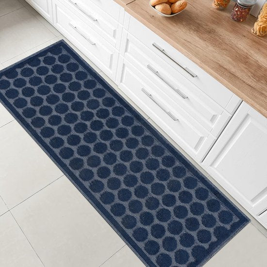 Donkerblauwe Badmat met Stippen – Katoen & Antislip | Ymonde®