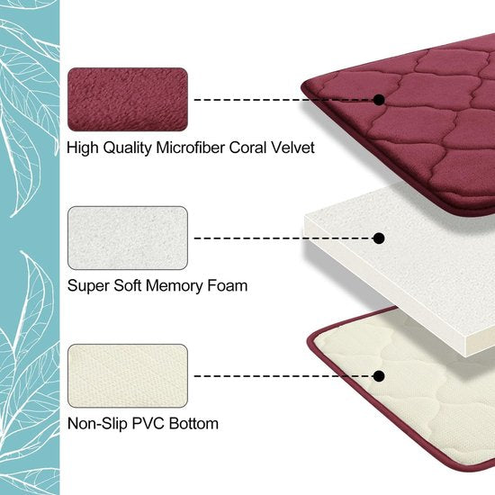 RubyNest Bath Mat - Memory Foam Microfiber 50x80 Burgundy | Ymonde