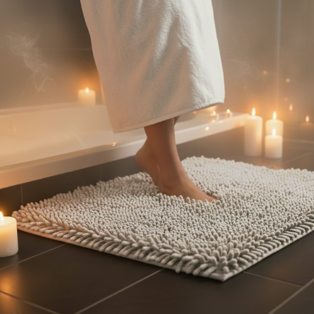 Light Gray Bath Mat 90x60 cm – Non-Slip & Absorbent – Comfortable Bathroom Mat