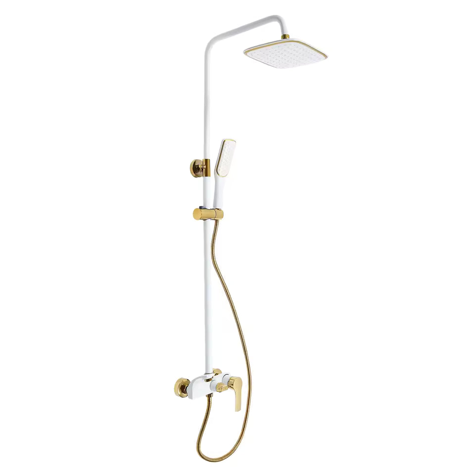 ShinyFlow Luxe Witte Doucheset met Goudaccenten en Regendouche | Ymonde