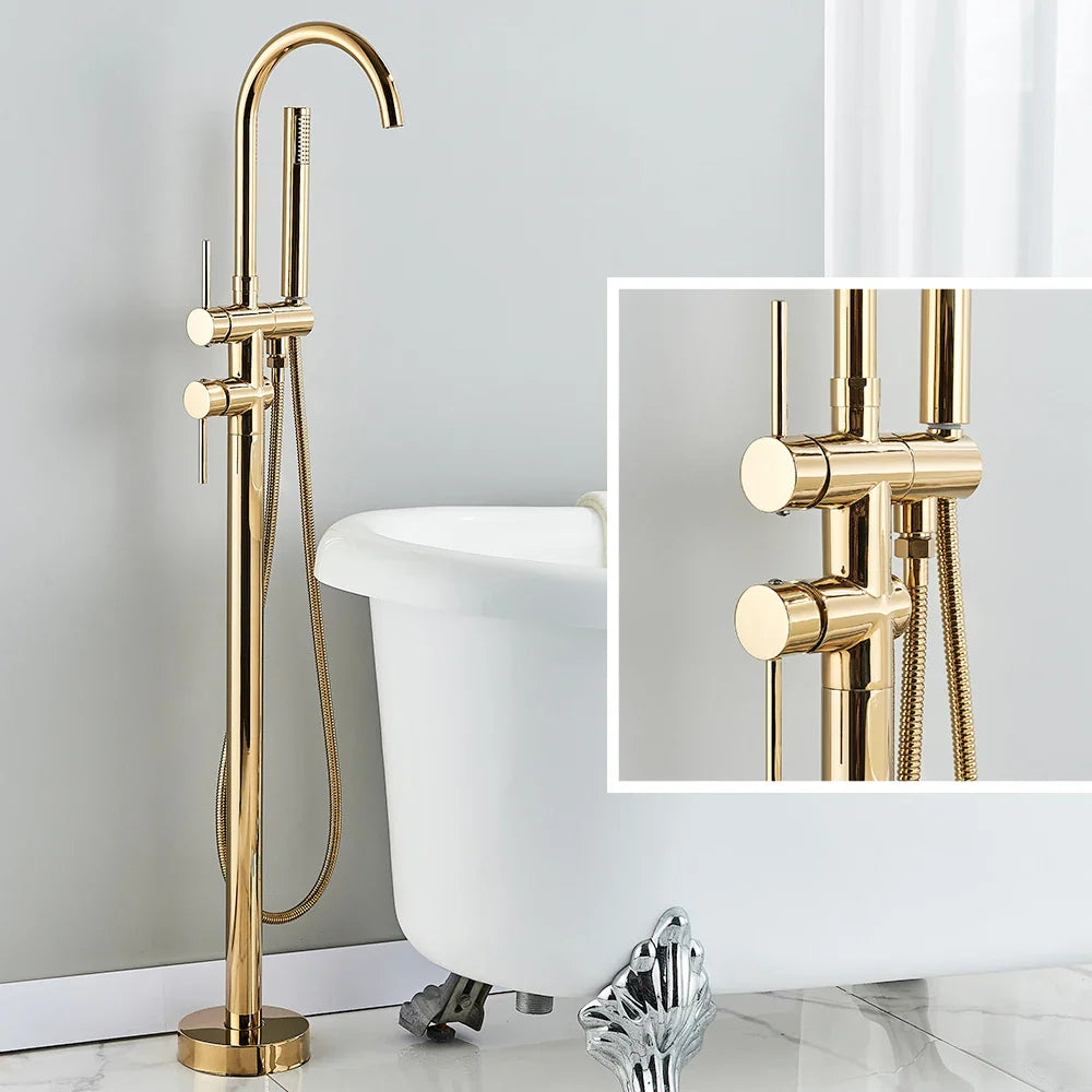 Freestanding Bath Tap – Single lever mixer tap with 360° swivel spout & hand shower