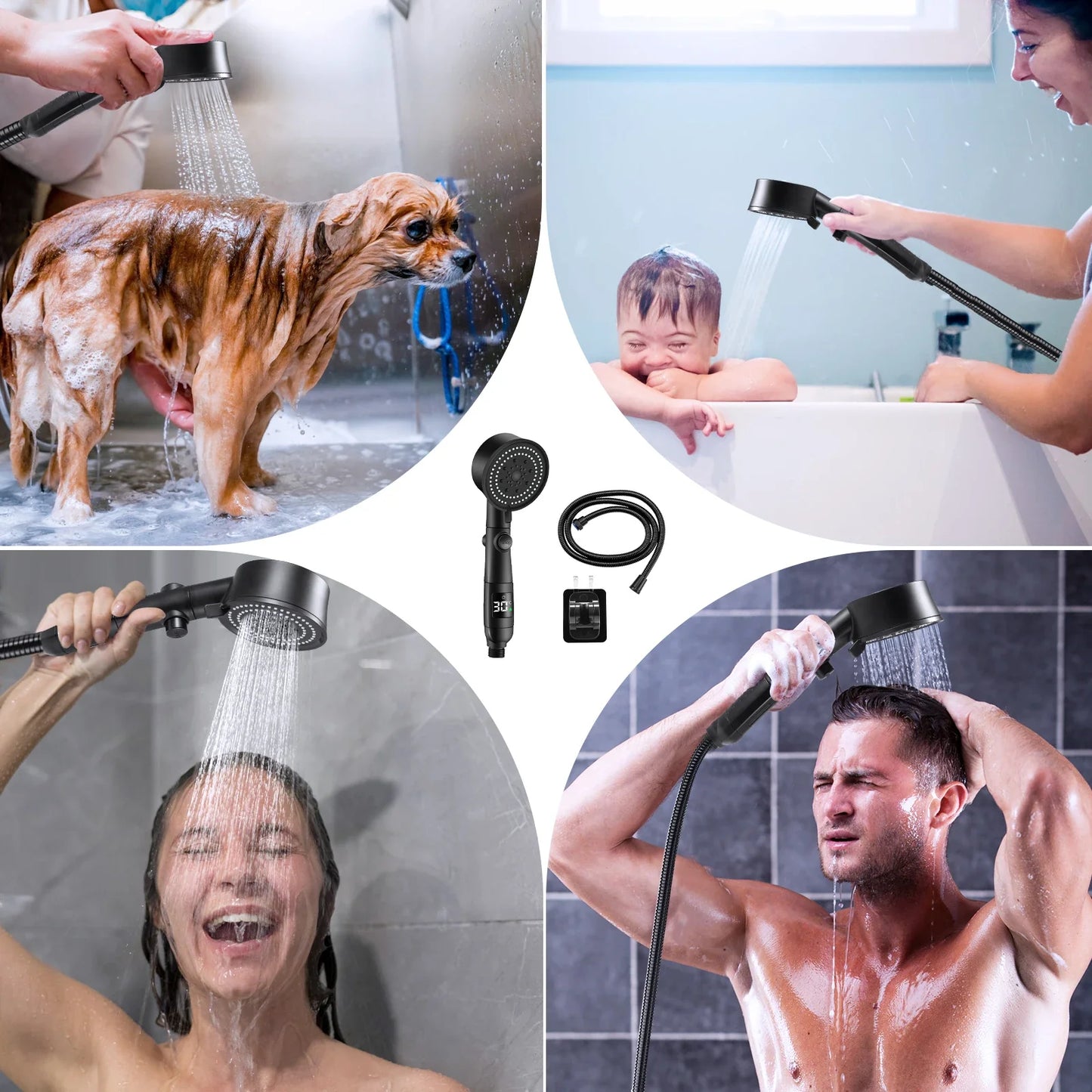 TempFlow Shower Head – LCD Temperature & Black Design | Ymonde