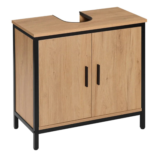 OakEdge Moderne Wastafelmeubel 60×60×30 cm – Licht Eiken & Zwart Frame