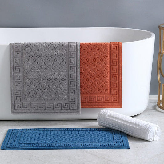 GreekMath Badmat – Luxe Katoenen Mat met Geometrisch Patroon | Ymonde
