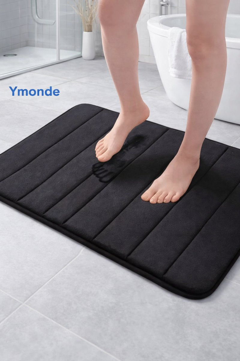 black anti-slip bath mat 40x60 cm with vertical stripes pattern for modern bathroom