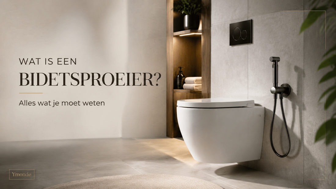 Handbediende bidetsproeier van Ymonde naast toilet in moderne badkamer
