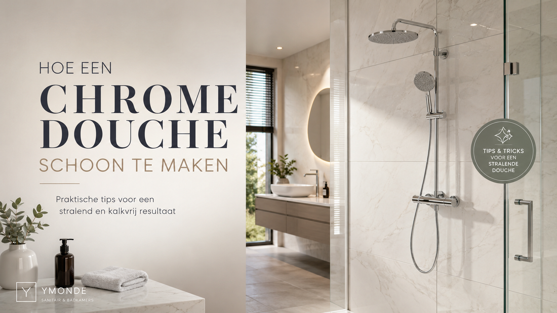 Een chrome douchekop, douchekraan en regendouche schoonmaken met azijn en een zachte doek.