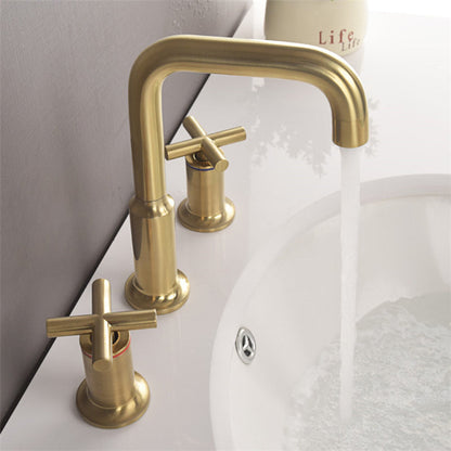 BrushFlow – Brushed Gold 3-Hole Washbasin Tap | Ymonde