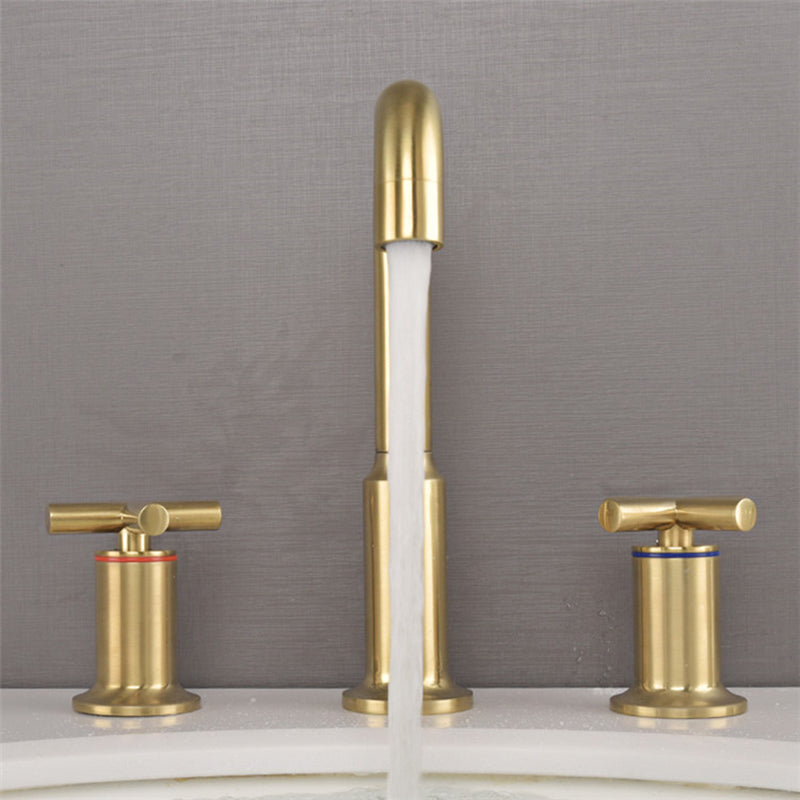 BrushFlow – Brushed Gold 3-Hole Washbasin Tap | Ymonde
