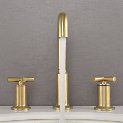 BrushFlow – Brushed Gold 3-Hole Washbasin Tap | Ymonde
