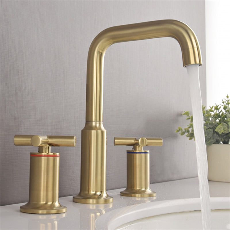 BrushFlow – Brushed Gold 3-Hole Washbasin Tap | Ymonde