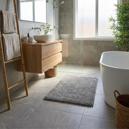 Light Gray Bath Mat 90x60 cm – Non-Slip & Absorbent – ​​Comfortable Bathroom Mat