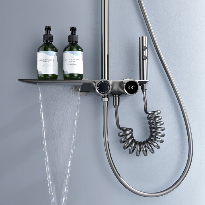AquaLuxe 3-in-1 Shower Set - Built-in Rain Shower Metal Gray | Ymonde