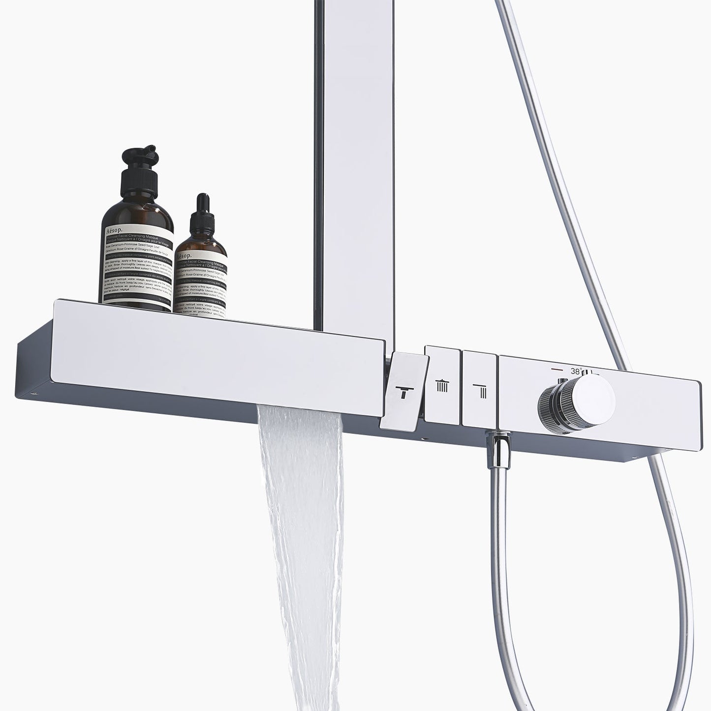 ChromeFlow Surface-mounted Rain Shower - Thermostatic Shower Set Chrome | Ymonde