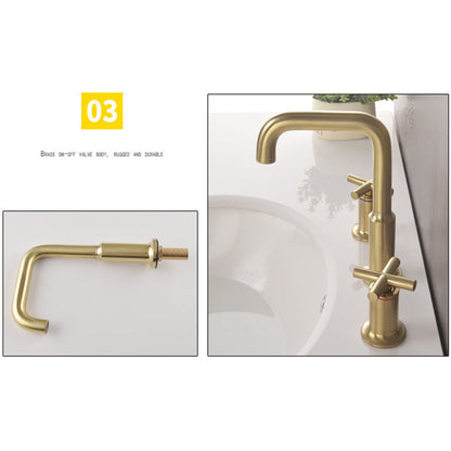 BrushFlow – Brushed Gold 3-Hole Washbasin Tap | Ymonde
