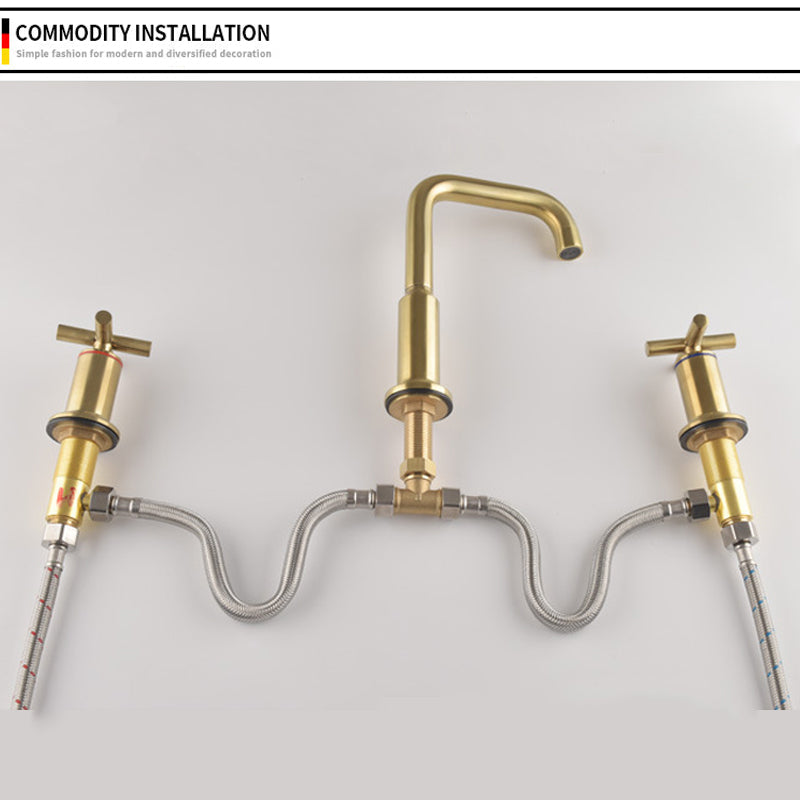 BrushFlow – Brushed Gold 3-Hole Washbasin Tap | Ymonde