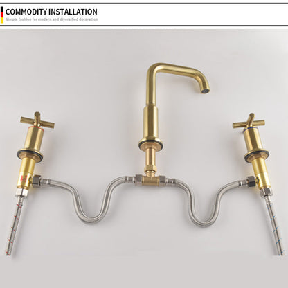 BrushFlow – Brushed Gold 3-Hole Washbasin Tap | Ymonde