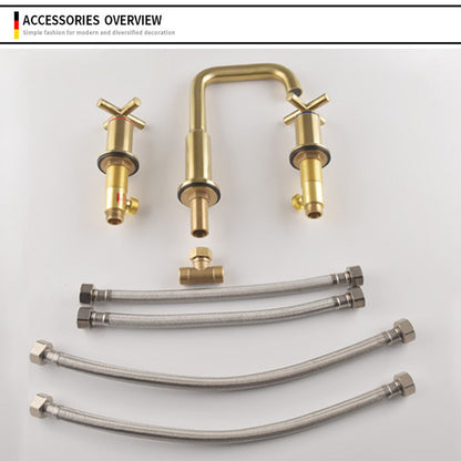 BrushFlow – Brushed Gold 3-Hole Washbasin Tap | Ymonde