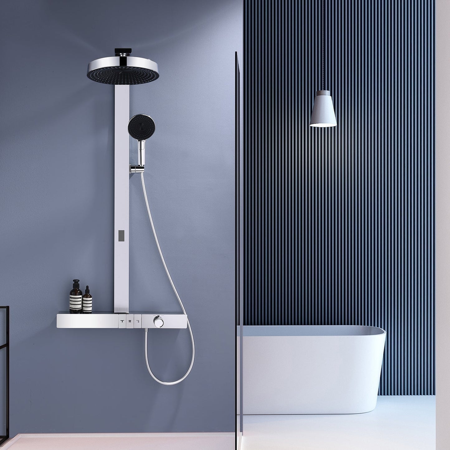 ChromeFlow Surface-mounted Rain Shower - Thermostatic Shower Set Chrome | Ymonde