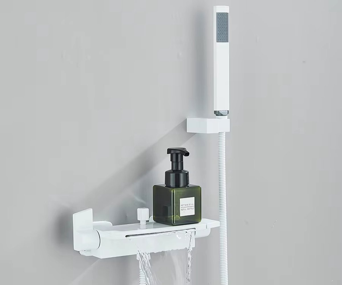 White Thermostatic Shower Set – Waterfall Shower & Water-Saving Hand Shower