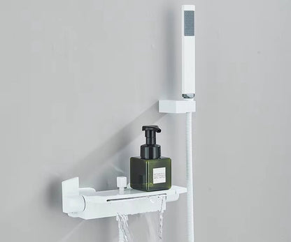 White Thermostatic Shower Set – Waterfall Shower & Water-Saving Hand Shower
