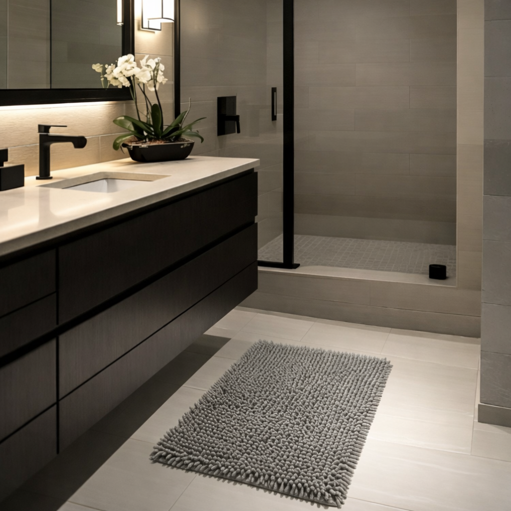 Gray Bath Mat – Non-Slip & Absorbent – ​​Comfortable Bathroom Mat 60 x 90 CM