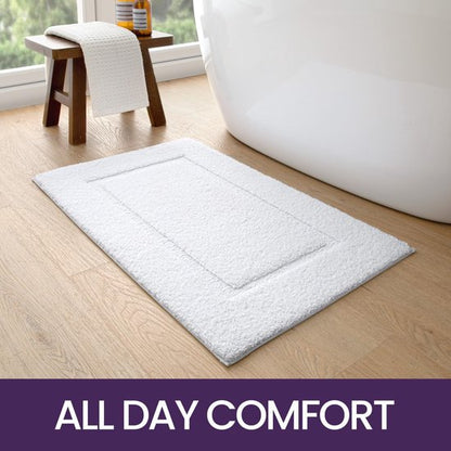 DryNest Bath Mat 60x110 cm - White Non-Slip Microfiber Bathroom Carpet | Ymonde