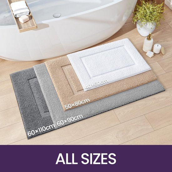DryNest Bath Mat 60x110 cm - White Non-Slip Microfiber Bathroom Carpet | Ymonde
