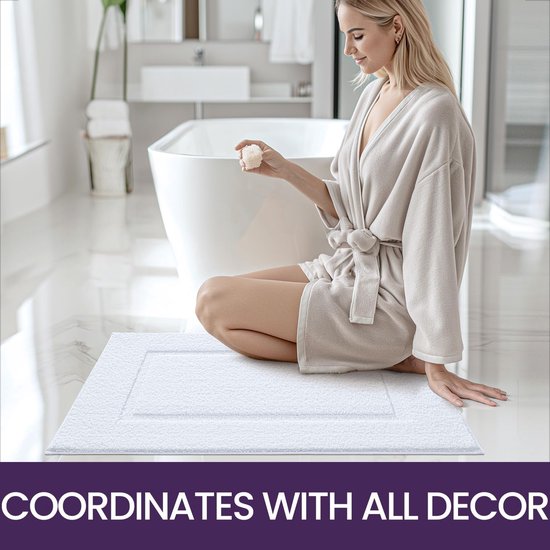 DryNest Bath Mat 60x110 cm - White Non-Slip Microfiber Bathroom Carpet | Ymonde