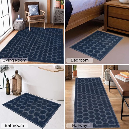 Donkerblauwe Badmat met Stippen – Katoen & Antislip | Ymonde®