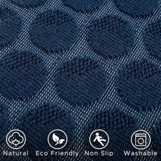 Donkerblauwe Badmat met Stippen – Katoen & Antislip | Ymonde®