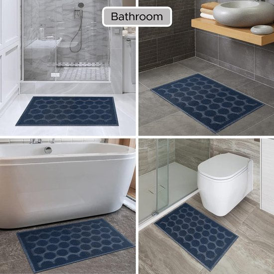Donkerblauwe Badmat met Stippen – Katoen & Antislip | Ymonde®
