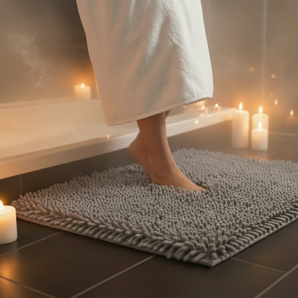 Gray Bath Mat – Non-Slip & Absorbent – ​​Comfortable Bathroom Mat 60 x 90 CM