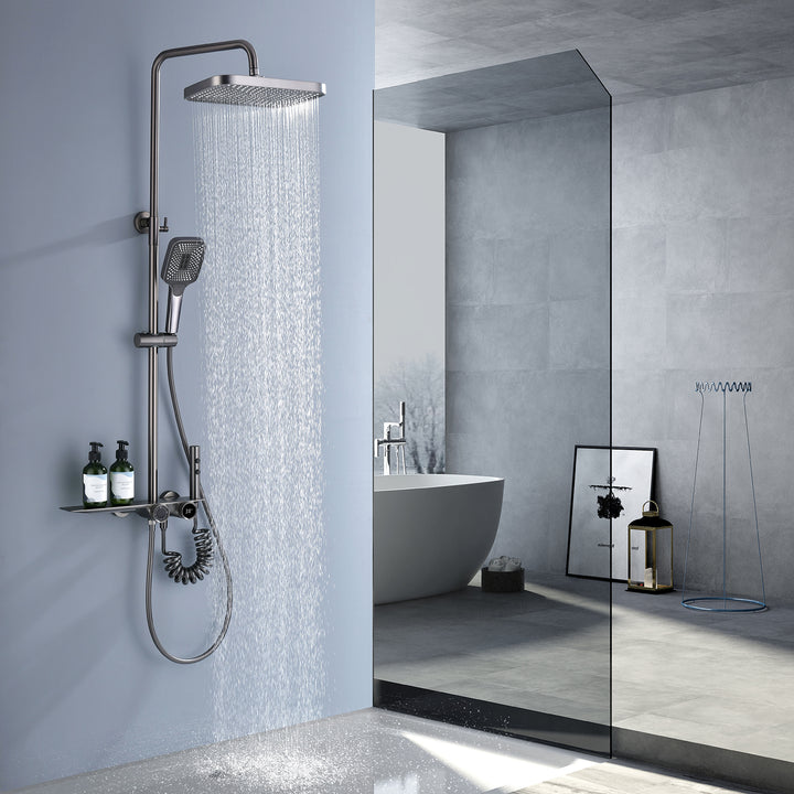 AquaLuxe 3-in-1 Shower Set - Built-in Rain Shower Metal Gray | Ymonde