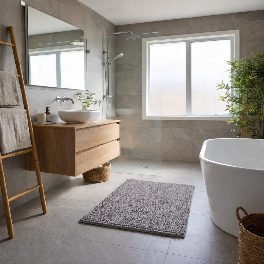 Gray Bath Mat – Non-Slip & Absorbent – ​​Comfortable Bathroom Mat 60 x 90 CM