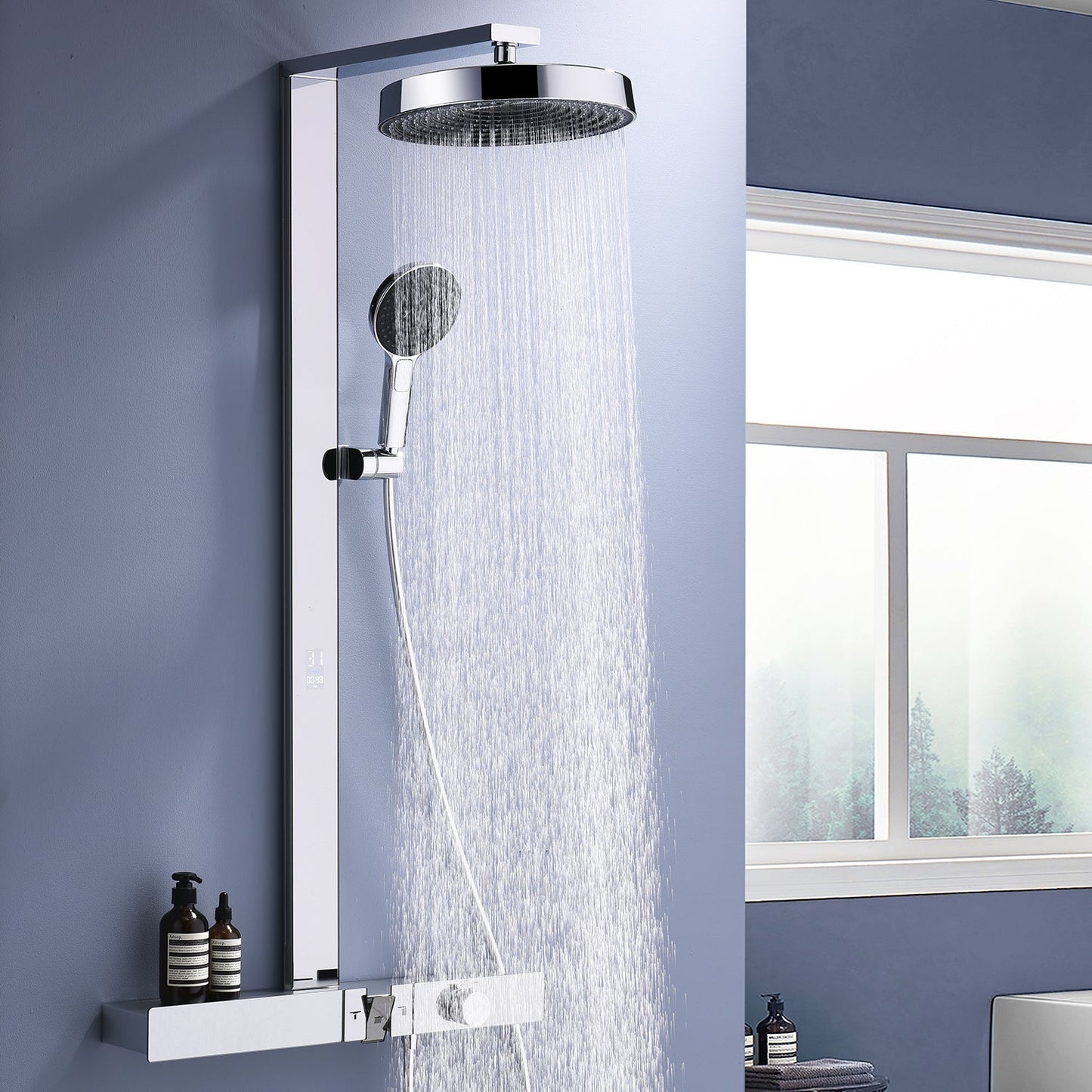 ChromeFlow Surface-mounted Rain Shower - Thermostatic Shower Set Chrome | Ymonde