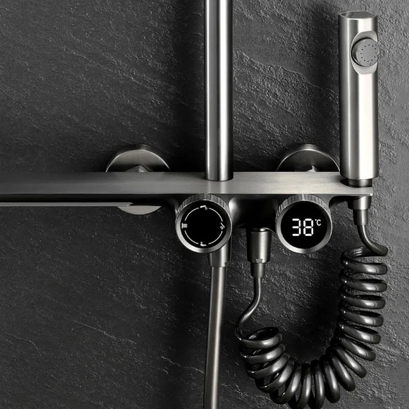 AquaLuxe 3-in-1 Shower Set - Built-in Rain Shower Metal Gray | Ymonde
