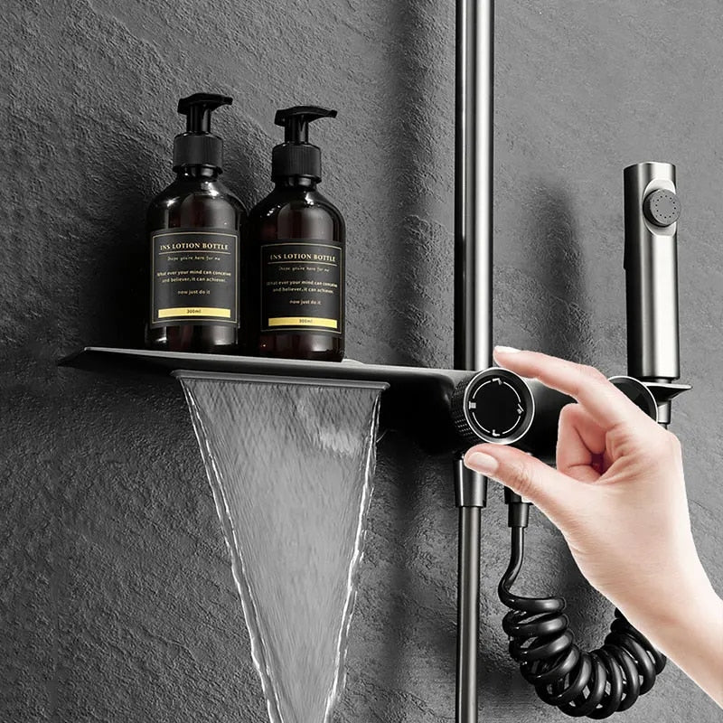 AquaLuxe 3-in-1 Shower Set - Built-in Rain Shower Metal Gray | Ymonde