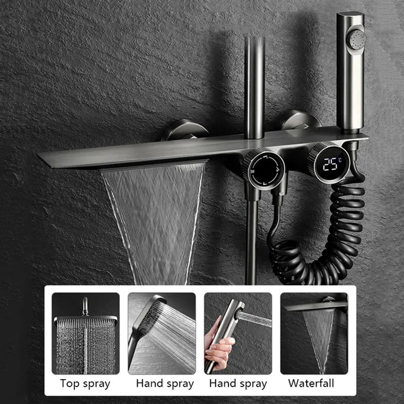 AquaLuxe 3-in-1 Shower Set - Built-in Rain Shower Metal Gray | Ymonde