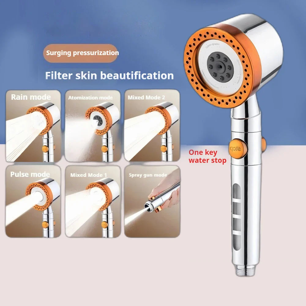 FlowFive Shower Head - 5-Spray Hand Shower with Filter and Stop Button | Ymonde