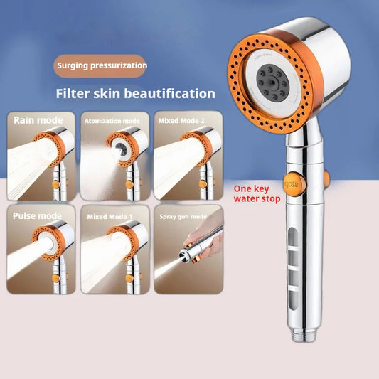 FlowFive Shower Head - 5-Spray Hand Shower with Filter and Stop Button | Ymonde