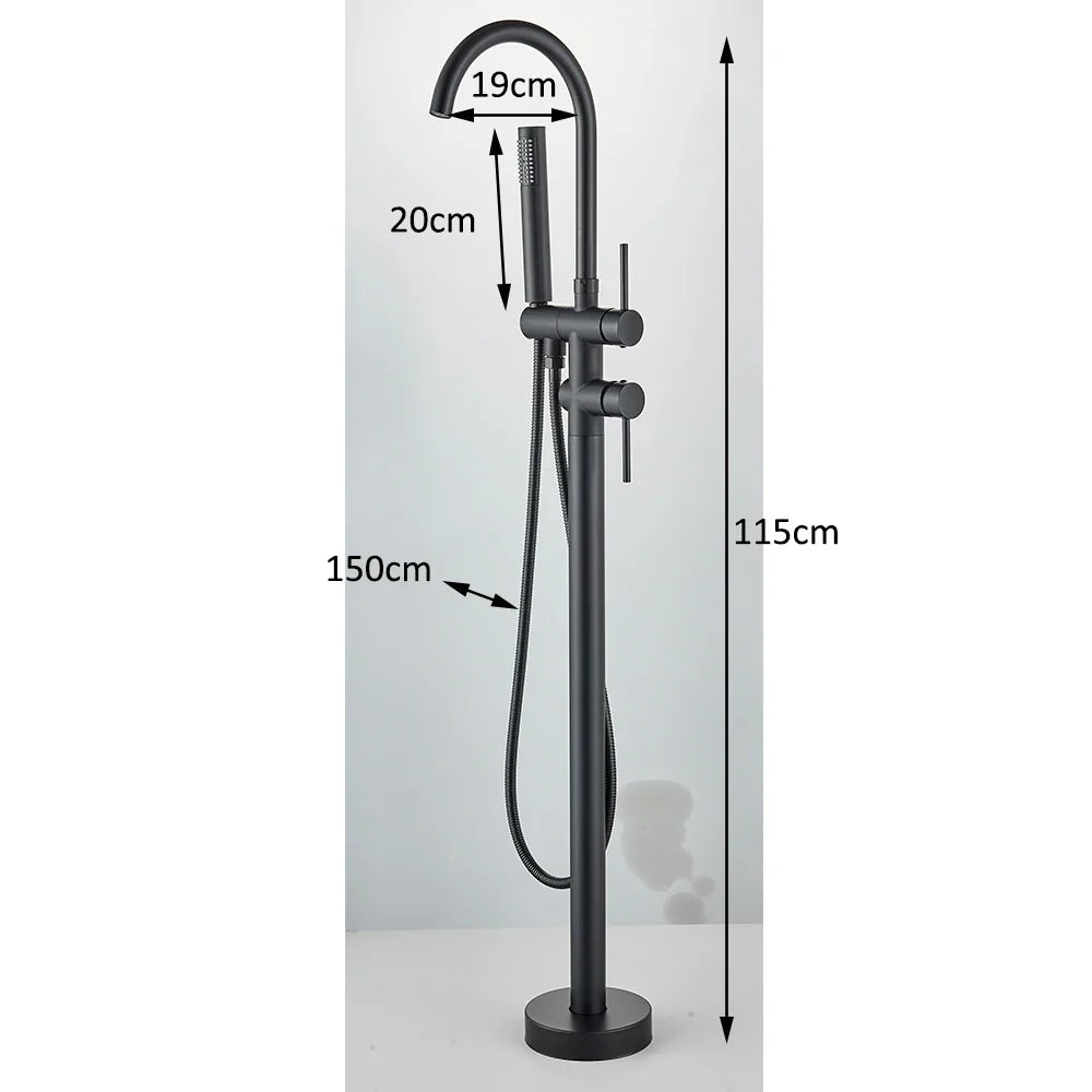 Freestanding Bath Tap – Single lever mixer tap with 360° swivel spout & hand shower