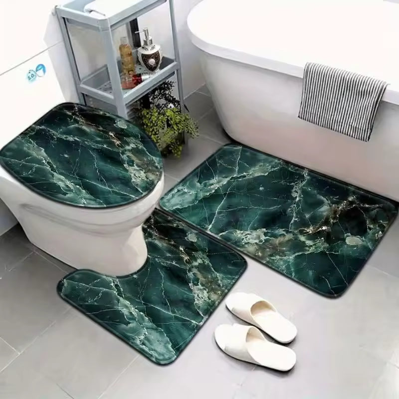 Ensemble de tapis de bain chic trois pièces avec accents dorés | Ymonde