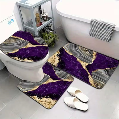 Ensemble de tapis de bain chic trois pièces avec accents dorés | Ymonde