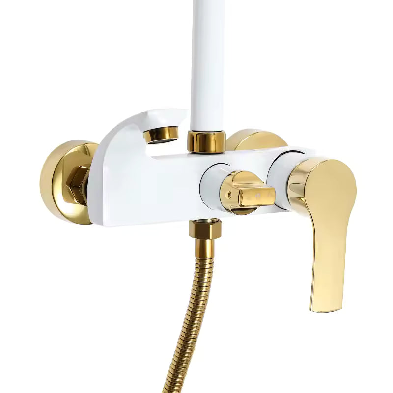 ShinyFlow Luxe Witte Doucheset met Goudaccenten en Regendouche | Ymonde