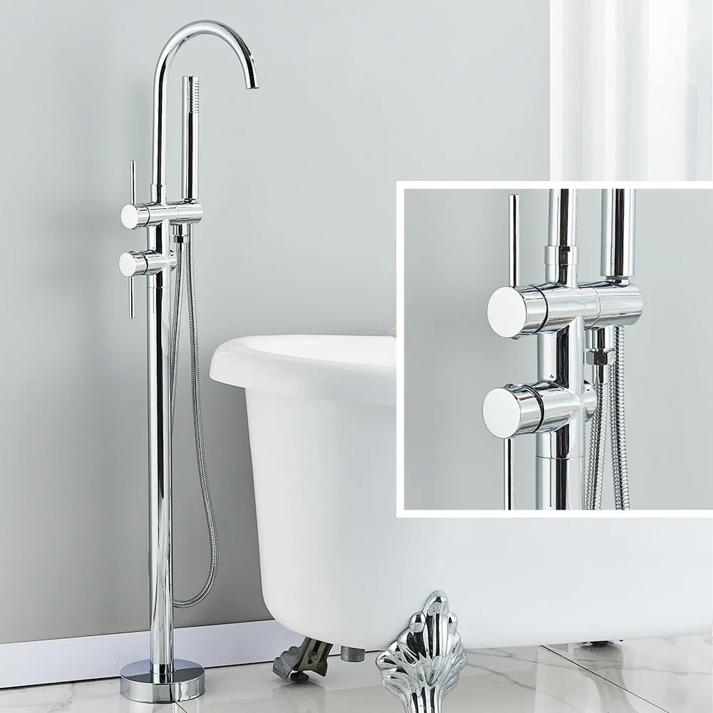 Freestanding Bath Tap – Single lever mixer tap with 360° swivel spout & hand shower