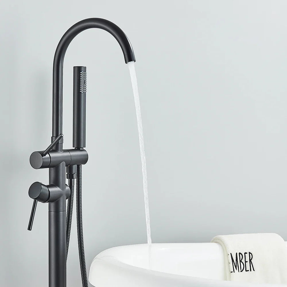Freestanding Bath Tap – Single lever mixer tap with 360° swivel spout & hand shower