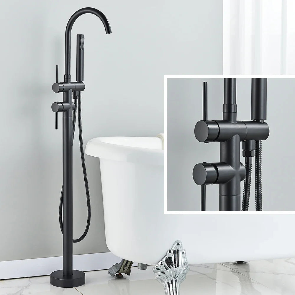 Freestanding Bath Tap – Single lever mixer tap with 360° swivel spout & hand shower