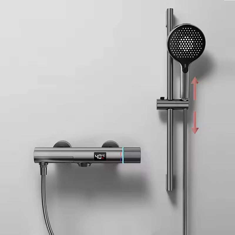 GraySpray Shower Set - Gray Surface-mounted Shower with Mixer Tap and Display | Ymonde