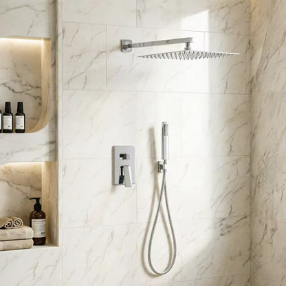 Ensemble de douche thermostatique encastrable SilverNest avec douche à effet pluie et douchette à main | Ymonde